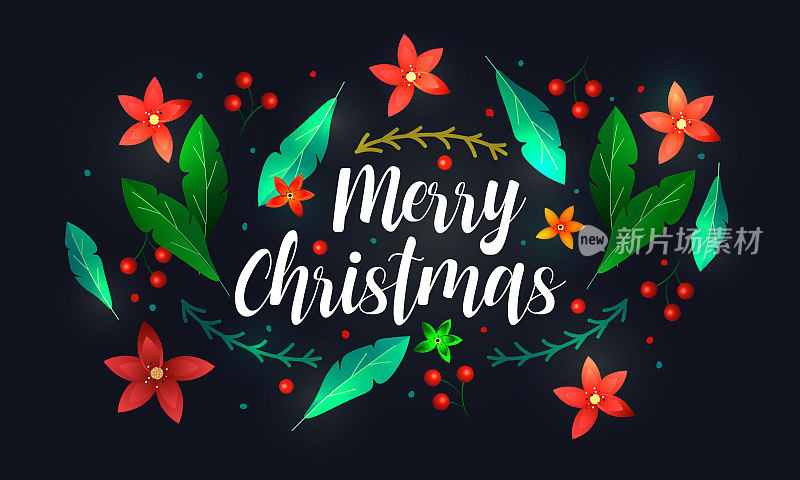 Merry Christmas Background with Typography, lettertering。贺卡、横幅和海报